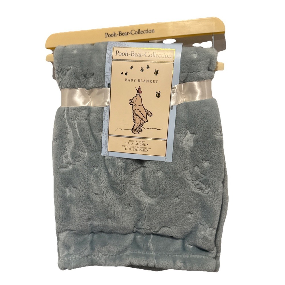 NEW Pooh Bear Collection Winnie The Pooh Baby Boys Blue Blanket 30X40 Moon Stars